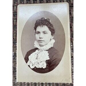 Antique Cabinet Card Photo Victorian Lady High Collar Lacy